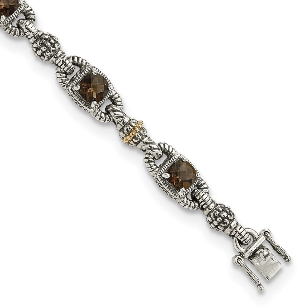 FJC Finejewelers Sterling Silver with 14kt Accent Antiqued with Smoky Quartz Bracelet 7.25 Inches