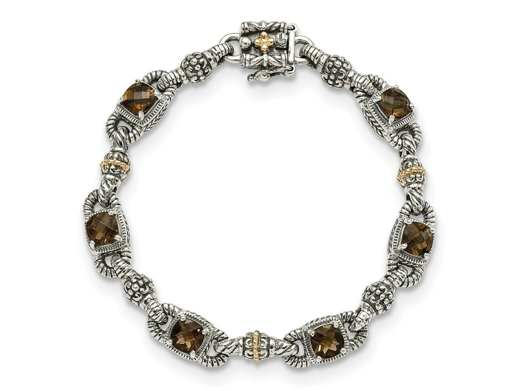 FJC Finejewelers Sterling Silver with 14kt Accent Antiqued with Smoky Quartz Bracelet 7.25 Inches