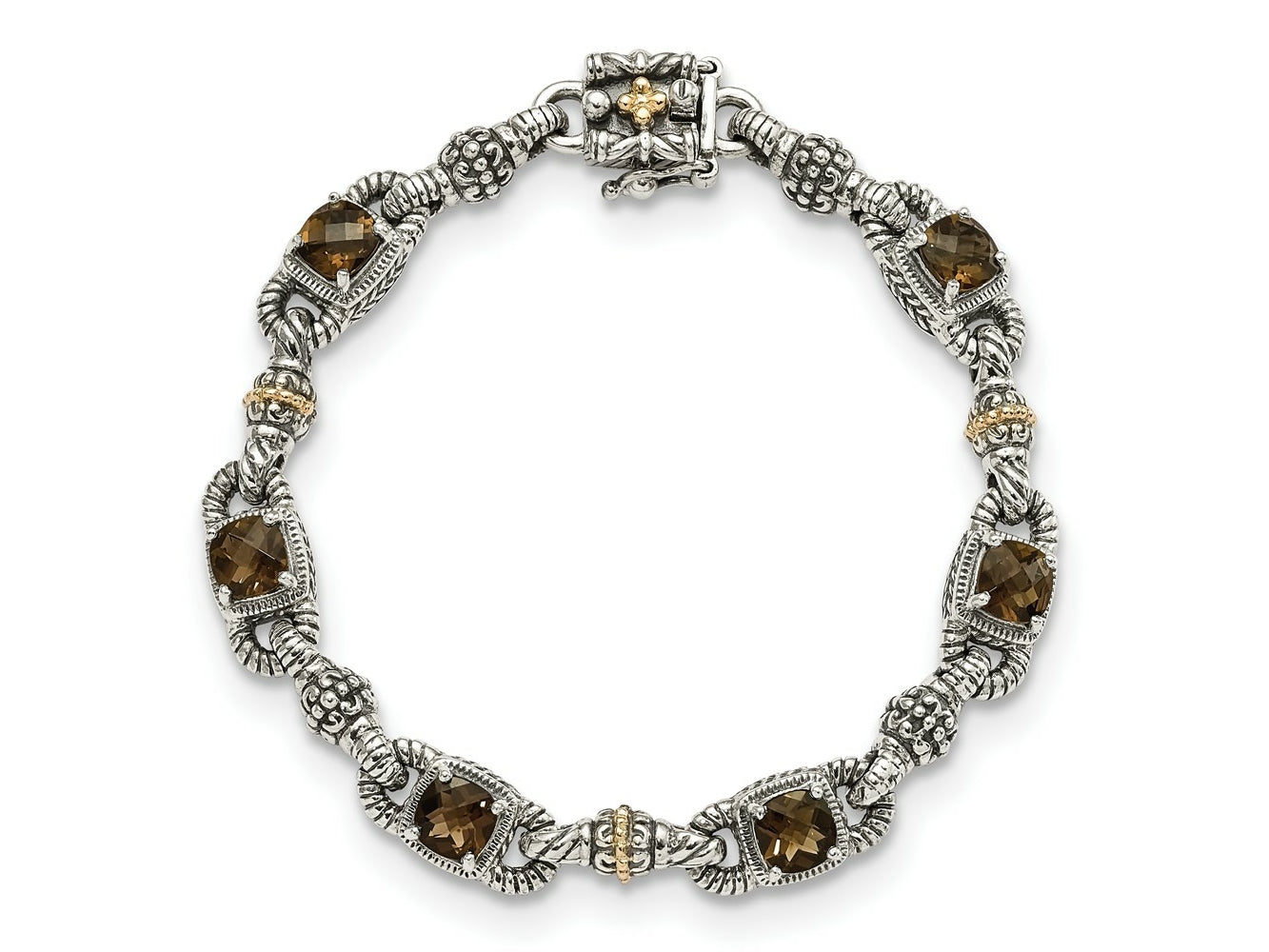 FJC Finejewelers Sterling Silver with 14kt Accent Antiqued with Smoky Quartz Bracelet 7.25 Inches