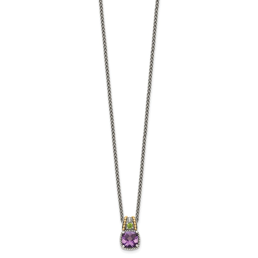 FJC Finejewelers Sterling Silver with 14kt Accent Spiga Antiqued Amethyst and Peridot Necklace 18 Inches