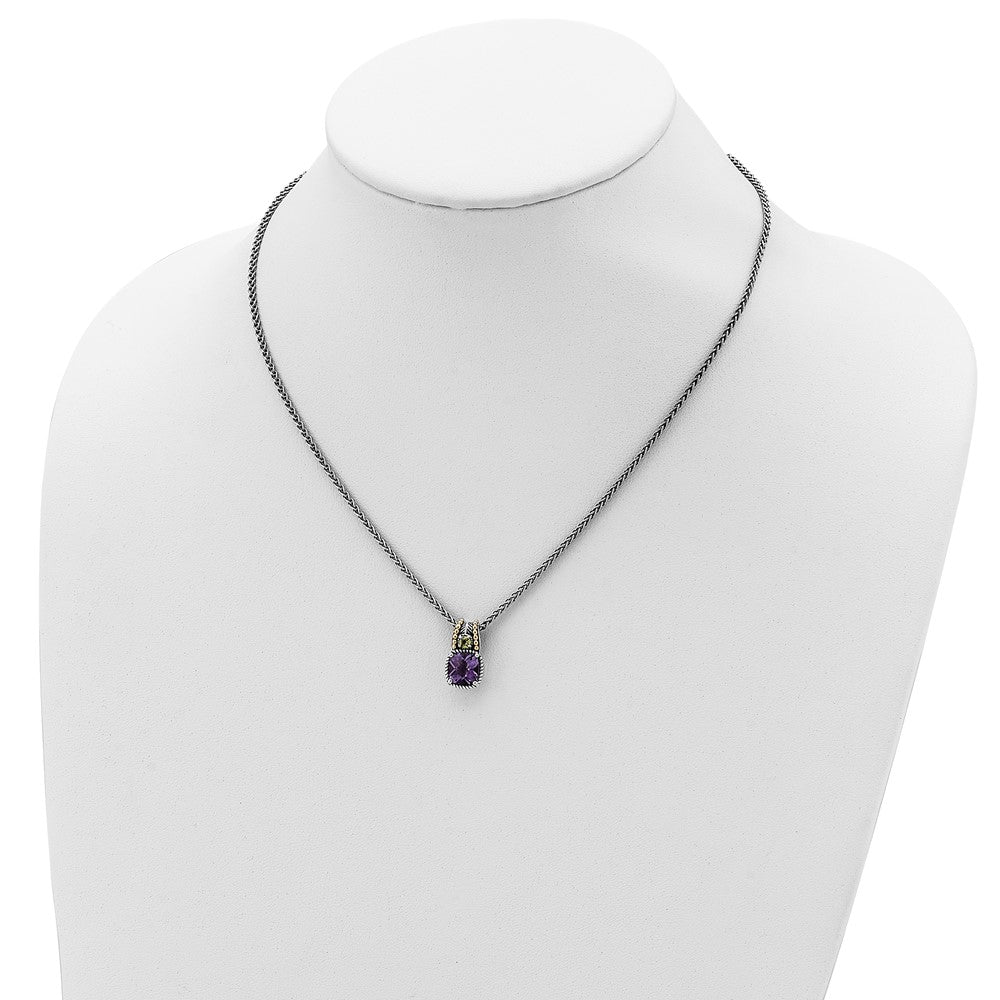 FJC Finejewelers Sterling Silver with 14kt Accent Spiga Antiqued Amethyst and Peridot Necklace 18 Inches