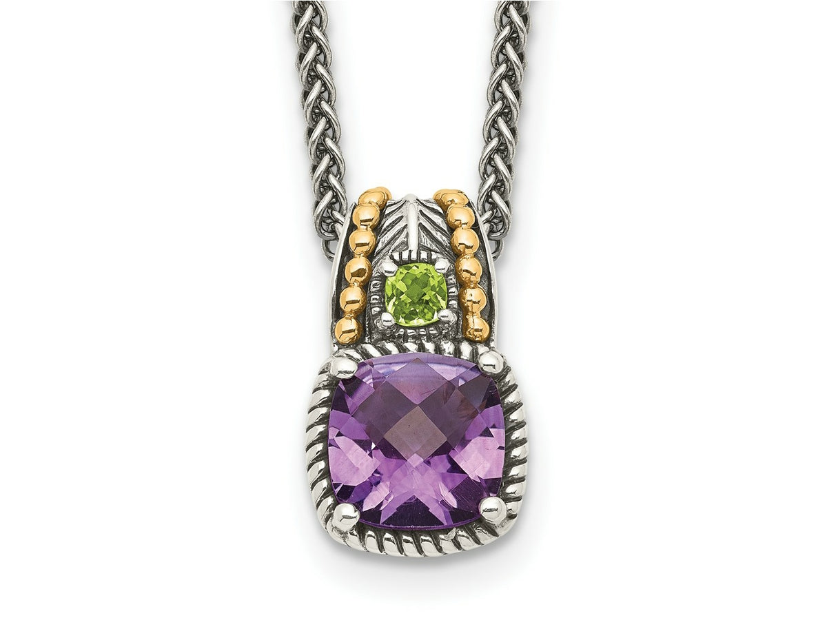 FJC Finejewelers Sterling Silver with 14kt Accent Spiga Antiqued Amethyst and Peridot Necklace 18 Inches