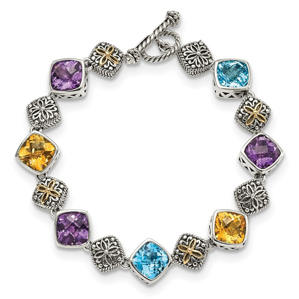 FJC Finejewelers Sterling Silver with 14kt Accent Antiqued Multi Color Bracelet 8.25 Inches x 10 mm