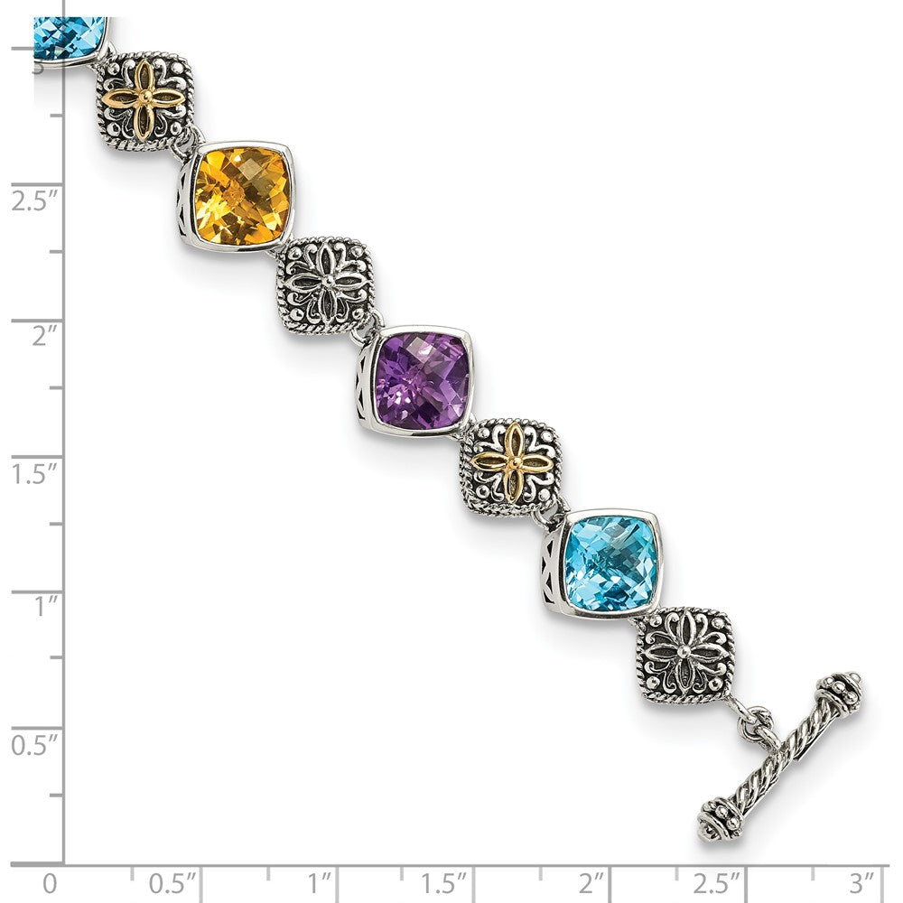 FJC Finejewelers Sterling Silver with 14kt Accent Antiqued Multi Color Bracelet 8.25 Inches x 10 mm