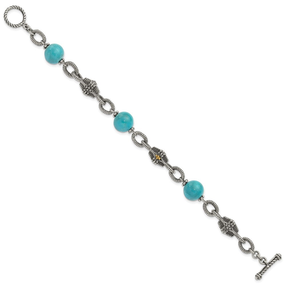 FJC Finejewelers Sterling Silver with 14kt Accent Antiqued with Reconstructed Turquoise Bracelet 7.25 Inches