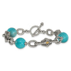 FJC Finejewelers Sterling Silver with 14kt Accent Antiqued with Reconstructed Turquoise Bracelet 7.25 Inches