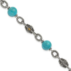 FJC Finejewelers Sterling Silver with 14kt Accent Antiqued with Reconstructed Turquoise Bracelet 7.25 Inches