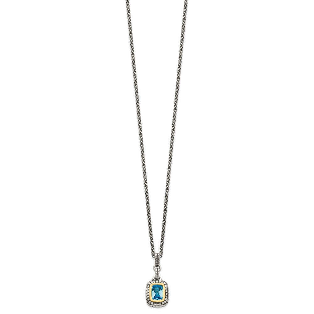 FJC Finejewelers Sterling Silver with 14kt Accent Antiqued with Swiss Blue Topaz Pendant Necklace 12 mm