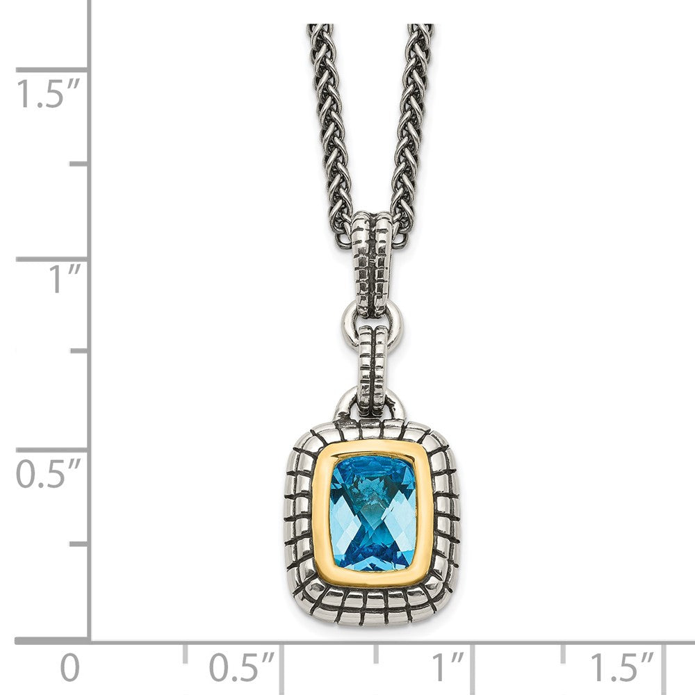 FJC Finejewelers Sterling Silver with 14kt Accent Antiqued with Swiss Blue Topaz Pendant Necklace 12 mm