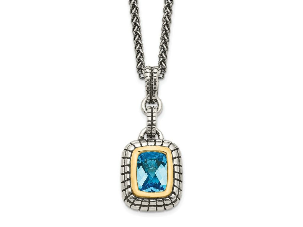 FJC Finejewelers Sterling Silver with 14kt Accent Antiqued with Swiss Blue Topaz Pendant Necklace 12 mm
