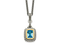 FJC Finejewelers Sterling Silver with 14kt Accent Antiqued with Swiss Blue Topaz Pendant Necklace 12 mm
