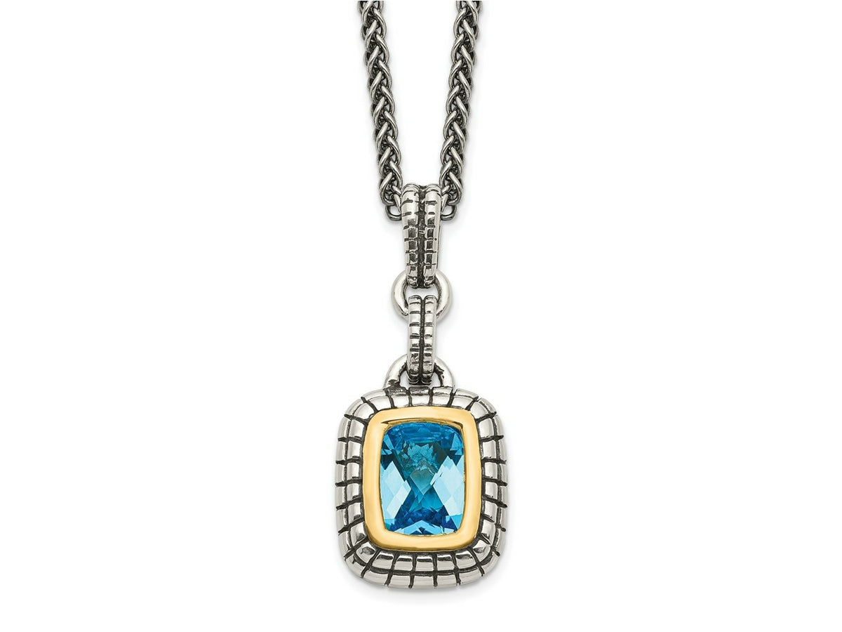 FJC Finejewelers Sterling Silver with 14kt Accent Antiqued with Swiss Blue Topaz Pendant Necklace 12 mm