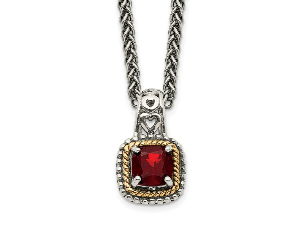 FJC Finejewelers Sterling Silver with 14kt Accent Antiqued with Garnet Pendant Necklace 8 mm