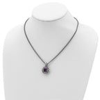 FJC Finejewelers Sterling Silver with 14kt Accent Spiga Antiqued with Amethyst Necklace 18 Inches x 22 mm