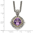 FJC Finejewelers Sterling Silver with 14kt Accent Spiga Antiqued with Amethyst Necklace 18 Inches x 22 mm