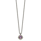FJC Finejewelers Sterling Silver with 14kt Accent Spiga Antiqued with Amethyst Necklace 18 Inches x 22 mm