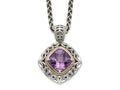 FJC Finejewelers Sterling Silver with 14kt Accent Spiga Antiqued with Amethyst Necklace 18 Inches x 22 mm
