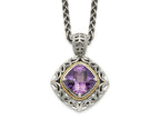 FJC Finejewelers Sterling Silver with 14kt Accent Spiga Antiqued with Amethyst Necklace 18 Inches x 22 mm