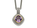 FJC Finejewelers Sterling Silver with 14kt Accent Spiga Antiqued with Amethyst Necklace 18 Inches x 16 mm