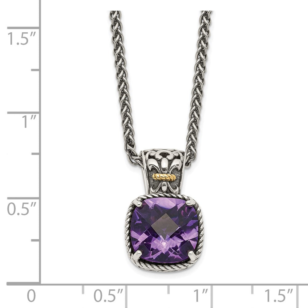 FJC Finejewelers Sterling Silver with 14kt Accent Antiqued with Amethyst Necklace 18 Inches x 12 mm