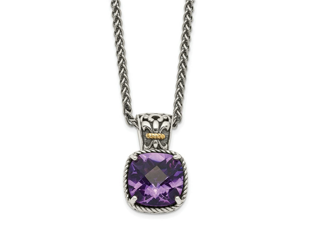 FJC Finejewelers Sterling Silver with 14kt Accent Antiqued with Amethyst Necklace 18 Inches x 12 mm