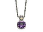 FJC Finejewelers Sterling Silver with 14kt Accent Antiqued with Amethyst Necklace 18 Inches x 12 mm