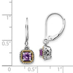 FJC Finejewelers Silver and 14k Gold Two-Tone Dangle Antiqued with Amethyst Earrings 24 x 7 mm