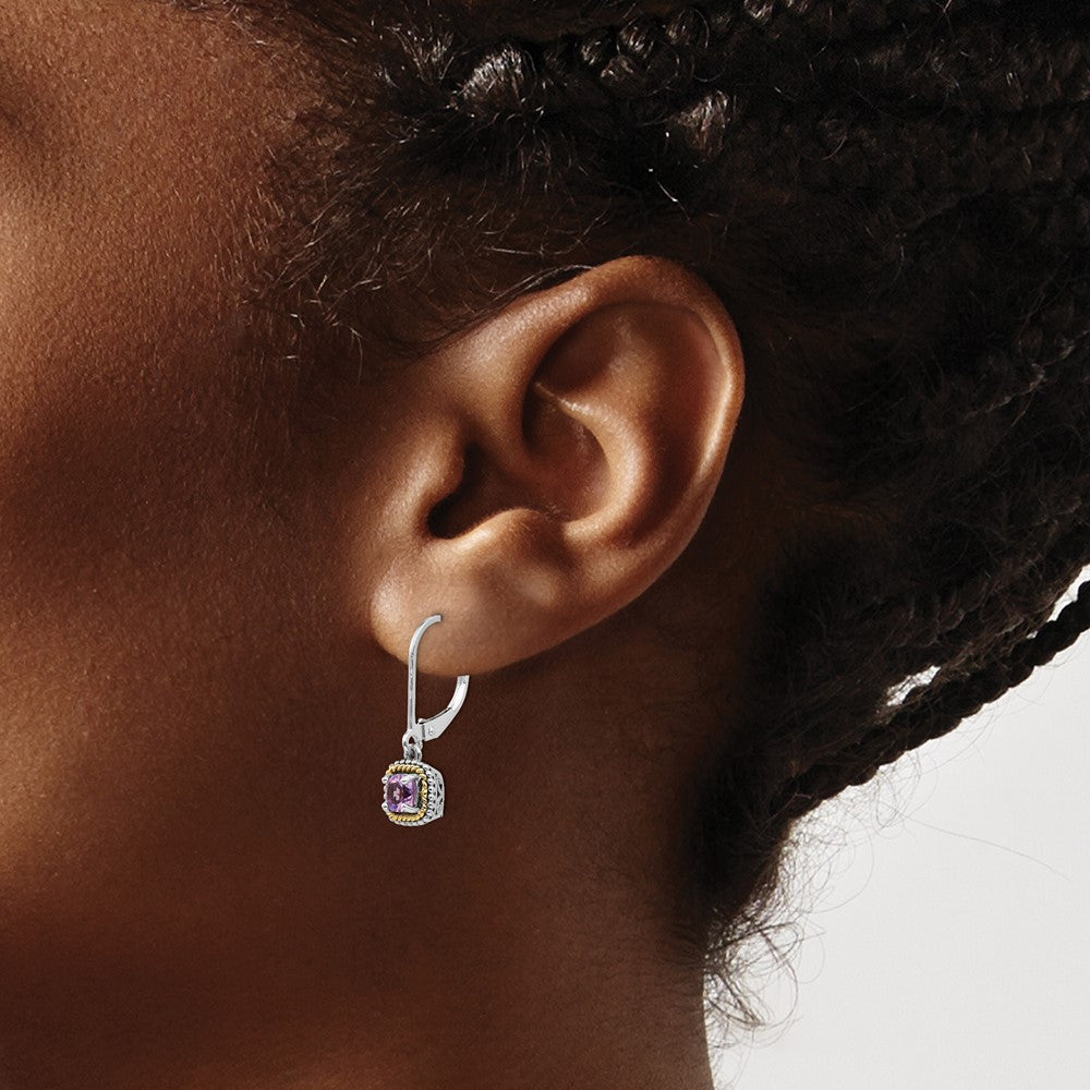 FJC Finejewelers Silver and 14k Gold Two-Tone Dangle Antiqued with Amethyst Earrings 24 x 7 mm