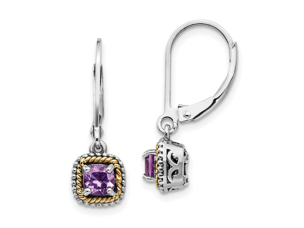 FJC Finejewelers Silver and 14k Gold Two-Tone Dangle Antiqued with Amethyst Earrings 24 x 7 mm