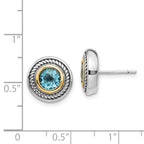 FJC Finejewelers Silver and 14k Gold Two-Tone Antiqued with 6mm Blue Topaz Earrings 12 x 12 mm