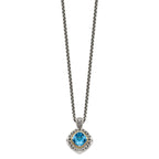 FJC Finejewelers Sterling Silver with 14kt Accent Antiqued with Blue Topaz Pendant Necklace 22 mm
