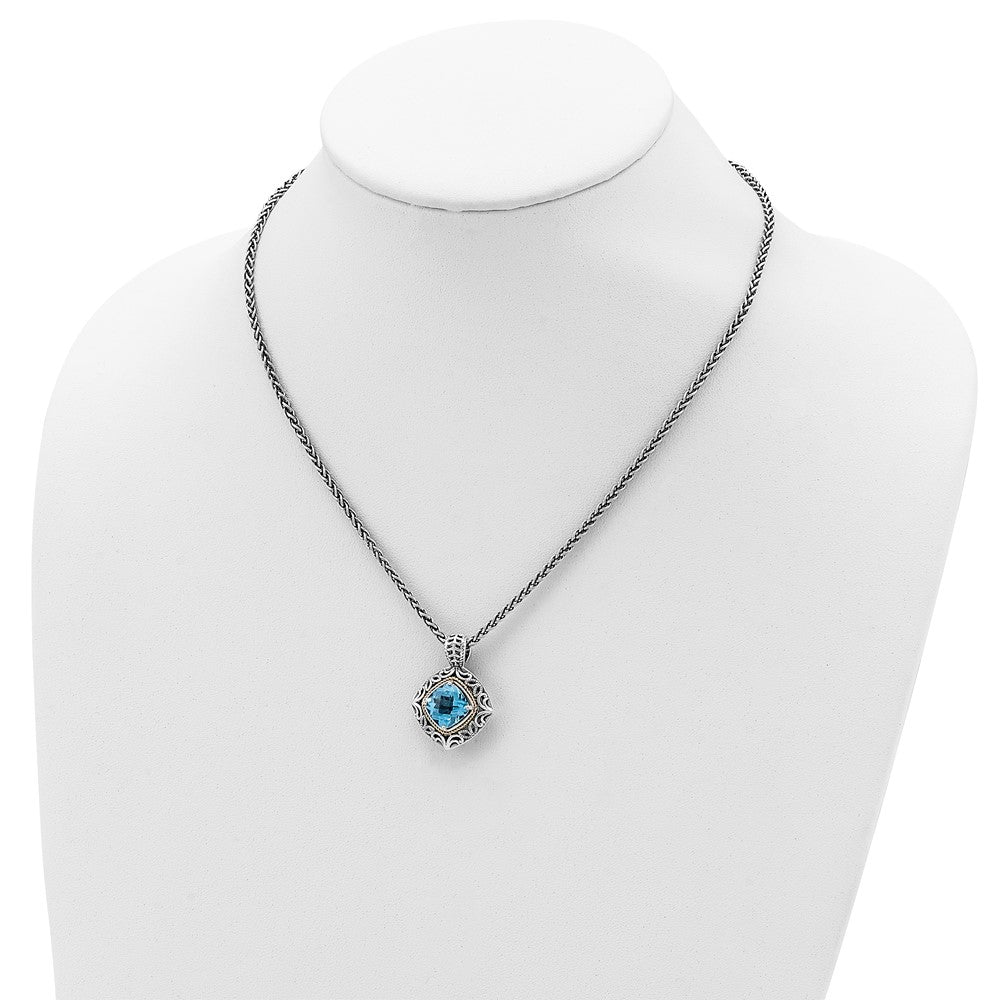 FJC Finejewelers Sterling Silver with 14kt Accent Antiqued with Blue Topaz Pendant Necklace 22 mm