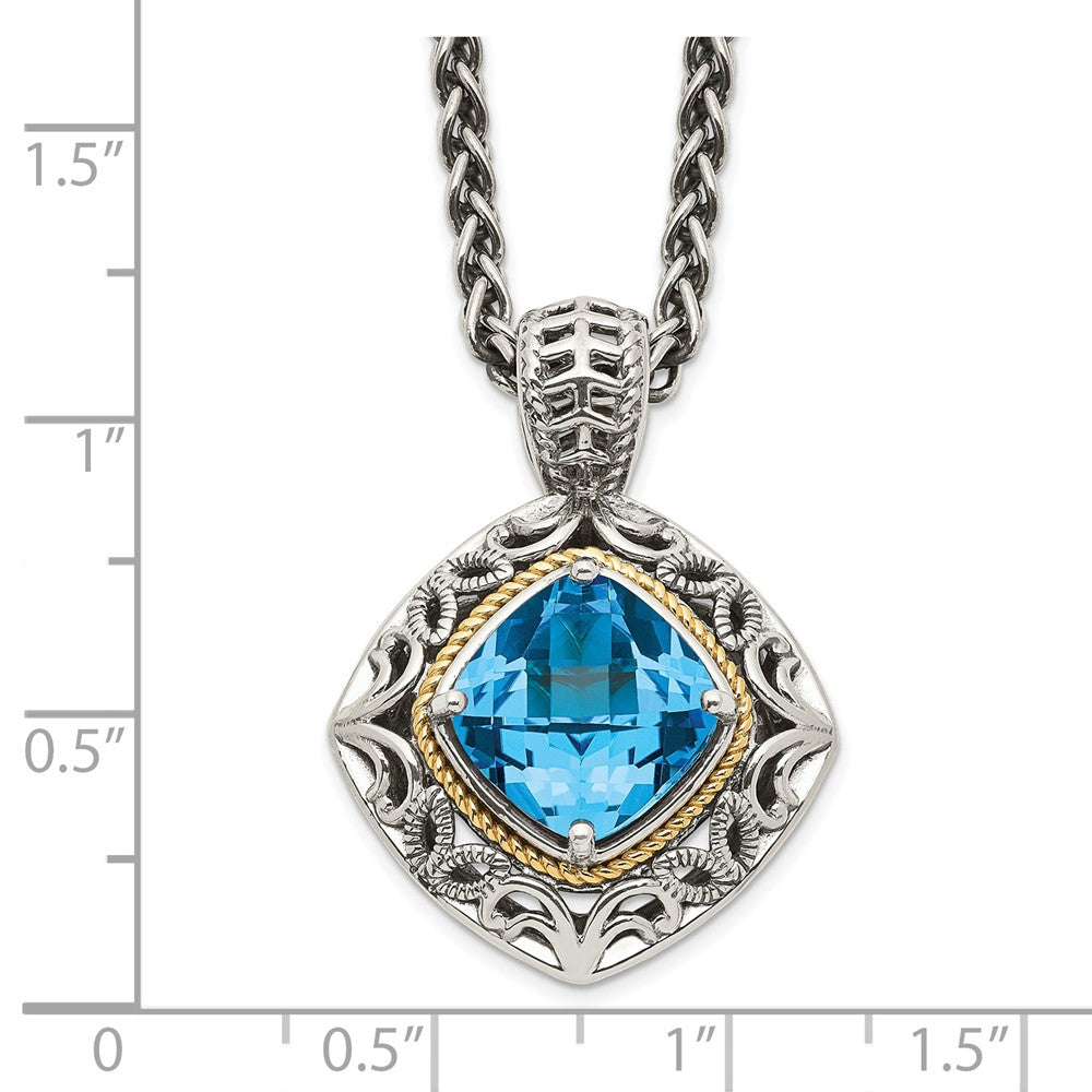 FJC Finejewelers Sterling Silver with 14kt Accent Antiqued with Blue Topaz Pendant Necklace 22 mm