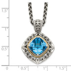 FJC Finejewelers Sterling Silver with 14kt Accent Antiqued with Blue Topaz Pendant Necklace 22 mm