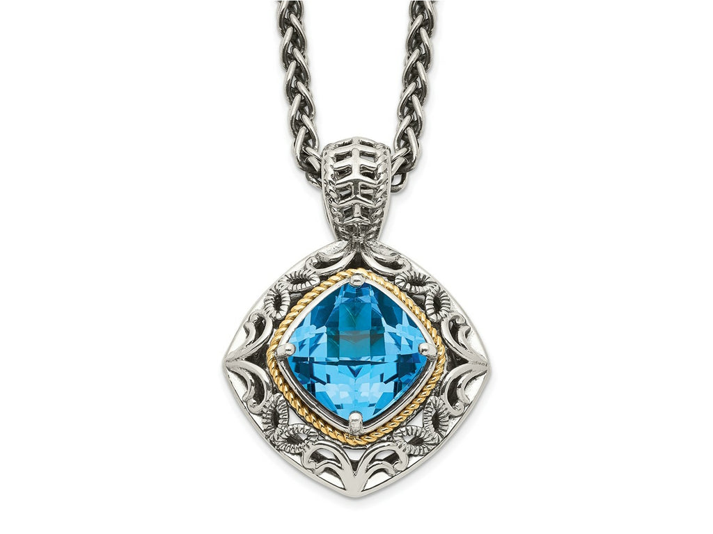 FJC Finejewelers Sterling Silver with 14kt Accent Antiqued with Blue Topaz Pendant Necklace 22 mm