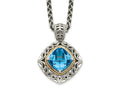 FJC Finejewelers Sterling Silver with 14kt Accent Antiqued with Blue Topaz Pendant Necklace 22 mm