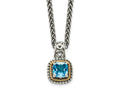 FJC Finejewelers Sterling Silver with 14kt Accent Antiqued with Blue Topaz Pendant Necklace 8 mm