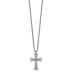 FJC Finejewelers Sterling Silver with 14kt Accent Rhodium Plated with Blue Topaz Cross Necklace 31 mm
