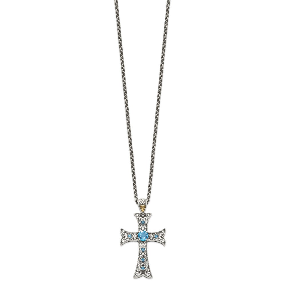 FJC Finejewelers Sterling Silver with 14kt Accent Rhodium Plated with Blue Topaz Cross Necklace 31 mm