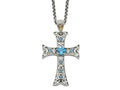 FJC Finejewelers Sterling Silver with 14kt Accent Rhodium Plated with Blue Topaz Cross Necklace 31 mm