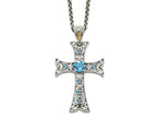 FJC Finejewelers Sterling Silver with 14kt Accent Rhodium Plated with Blue Topaz Cross Necklace 31 mm