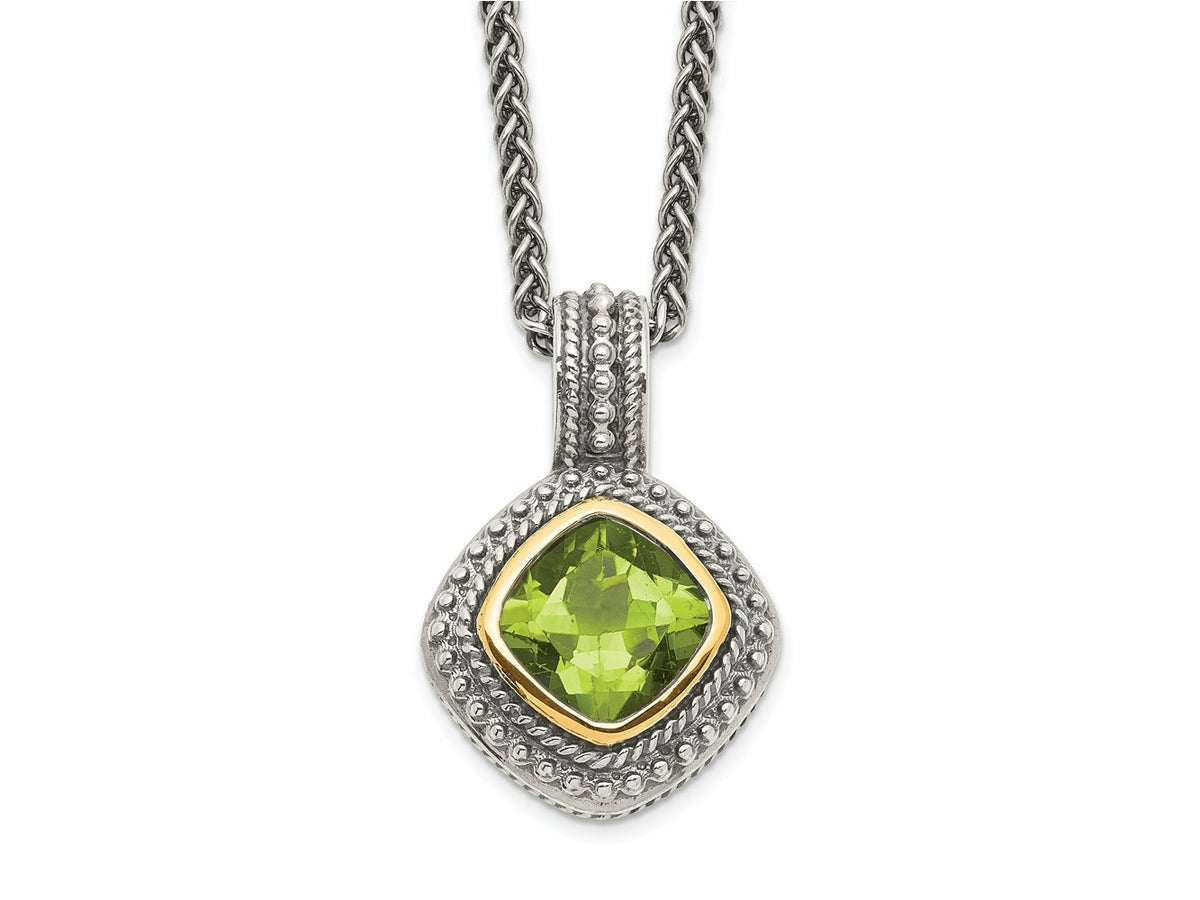 FJC Finejewelers Sterling Silver with 14kt Accent Antiqued with Peridot Pendant Necklace 15 mm