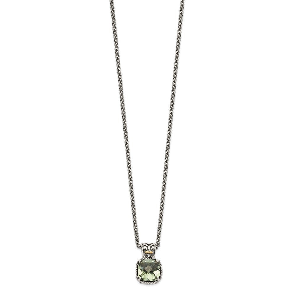FJC Finejewelers Sterling Silver with 14kt Accent Antiqued with Green Quartz Pendant Necklace 12 mm
