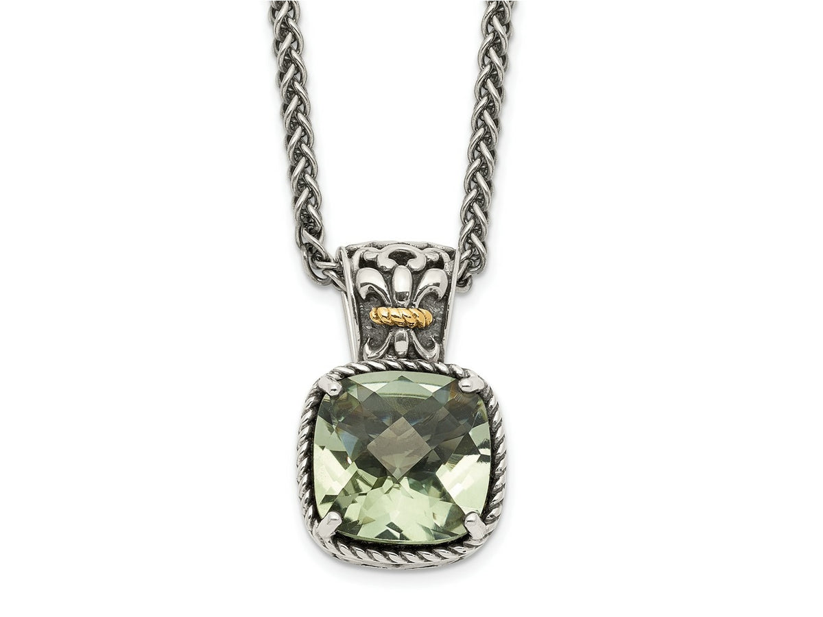 FJC Finejewelers Sterling Silver with 14kt Accent Antiqued with Green Quartz Pendant Necklace 12 mm