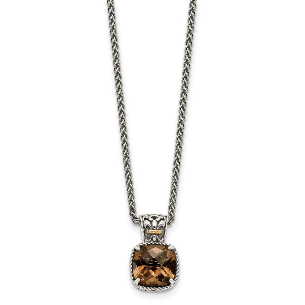 FJC Finejewelers Sterling Silver with 14kt Accent Necklace with Pendant Antiqued with Smoky Quartz 11 mm