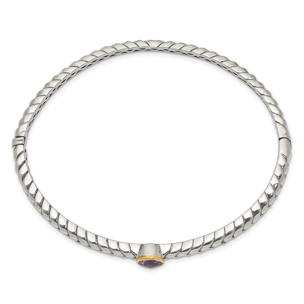 FJC Finejewelers Sterling Silver with 14kt Accent Antiqued with Amethyst Bangle Bracelet 7.5 mm