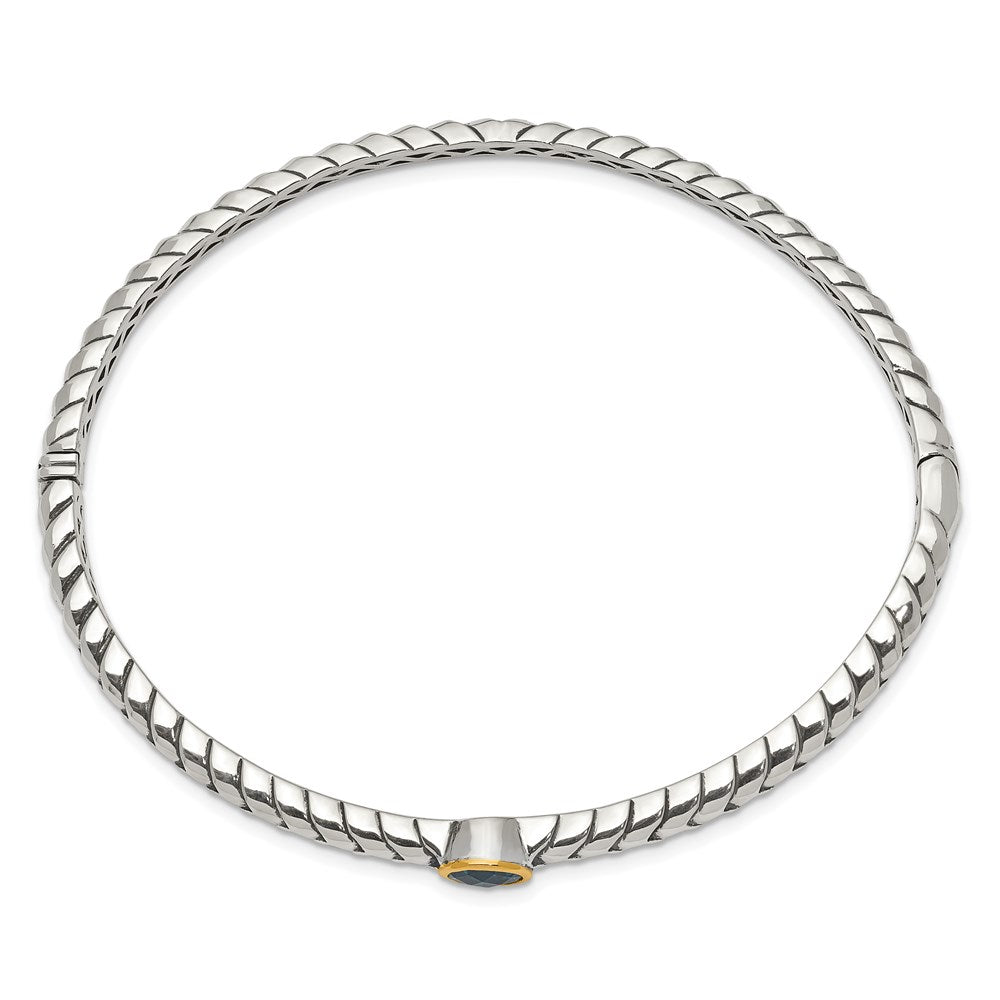 FJC Finejewelers Sterling Silver with 14kt Accent Antiqued with Blue Topaz Bangle Bracelet 7.5 mm