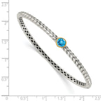 FJC Finejewelers Sterling Silver with 14kt Accent Antiqued with Blue Topaz Bangle Bracelet 7.5 mm