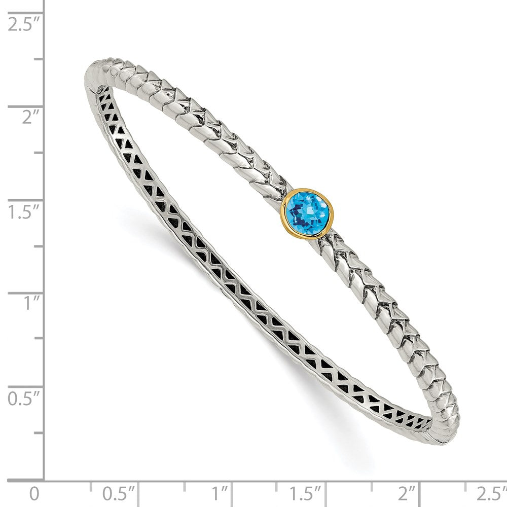 FJC Finejewelers Sterling Silver with 14kt Accent Antiqued with Blue Topaz Bangle Bracelet 7.5 mm