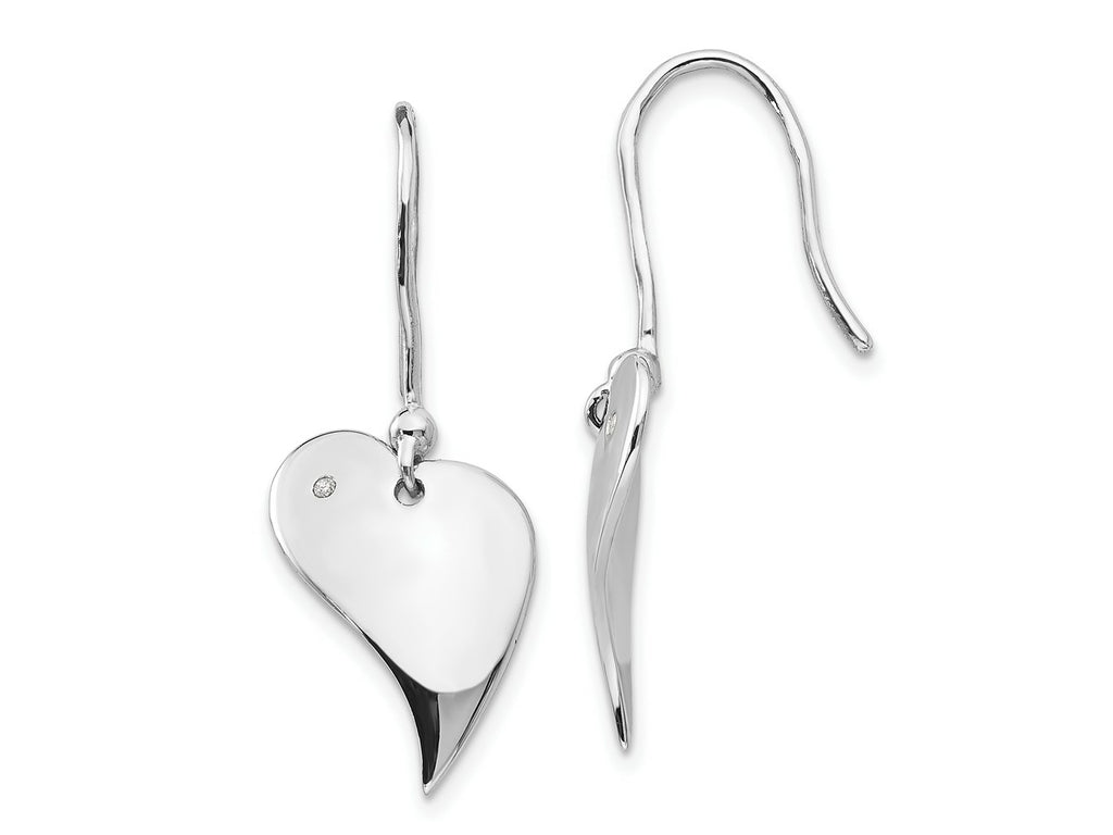 FJC Finejewelers 925 Sterling Silver  Plated White Ice .01ct. Dia. Heart Dangle Earrings 31 x 13 mm